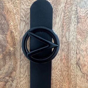 Black Leather Belt with Circular Buckle